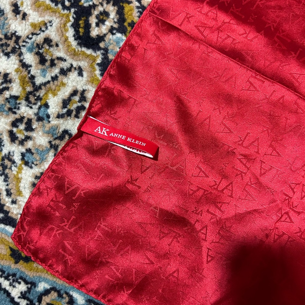 100% Silk Anne Klein Vibrant Red Patterned Scarf